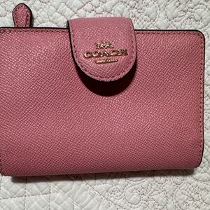 Coach Pink Saffiano Fold Wallet with Gold Hardware